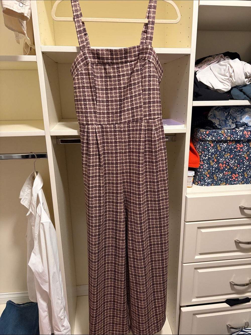 Plaid Wide-Leg Jumpsuit in Brown